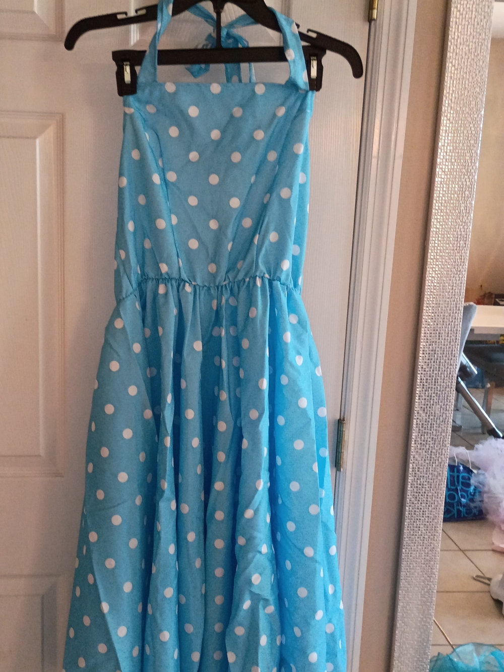 Woman's Blue Polka Dot Halter Halloween Costume I Love Lucy Dress